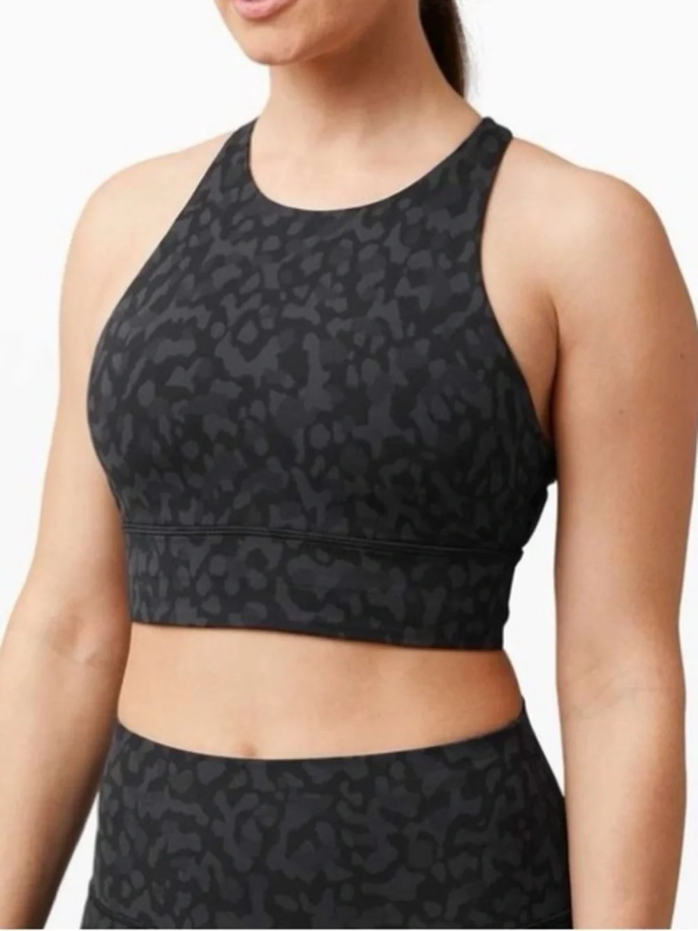 Lululemon Energy Bra High Neck Long Line Formation Camo Deep Coal Multi Size 6